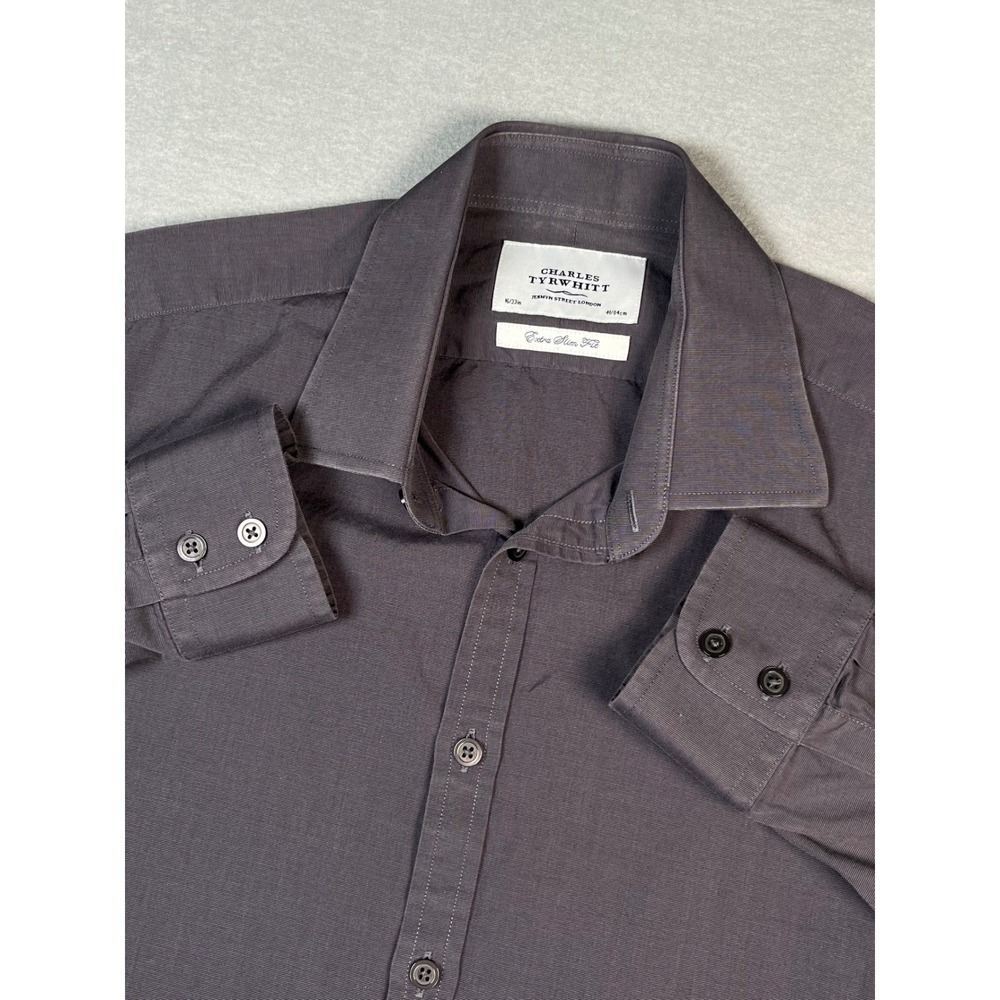 Charles Tyrwhitt Mens Gray Extra Slim Fit Button Down Dress Shirt Cotton 16/33in